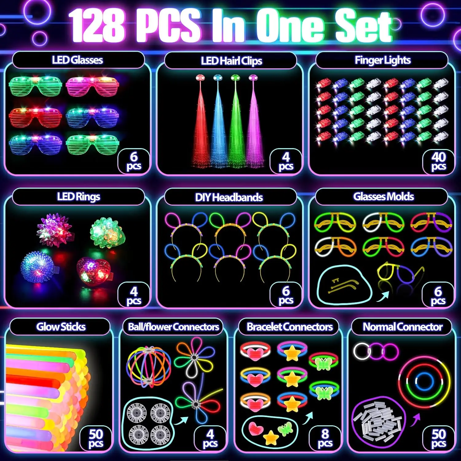 128PCS Light Up Glasses LED Ha - đánh giá và giá Glow In The Dark Party Glasses