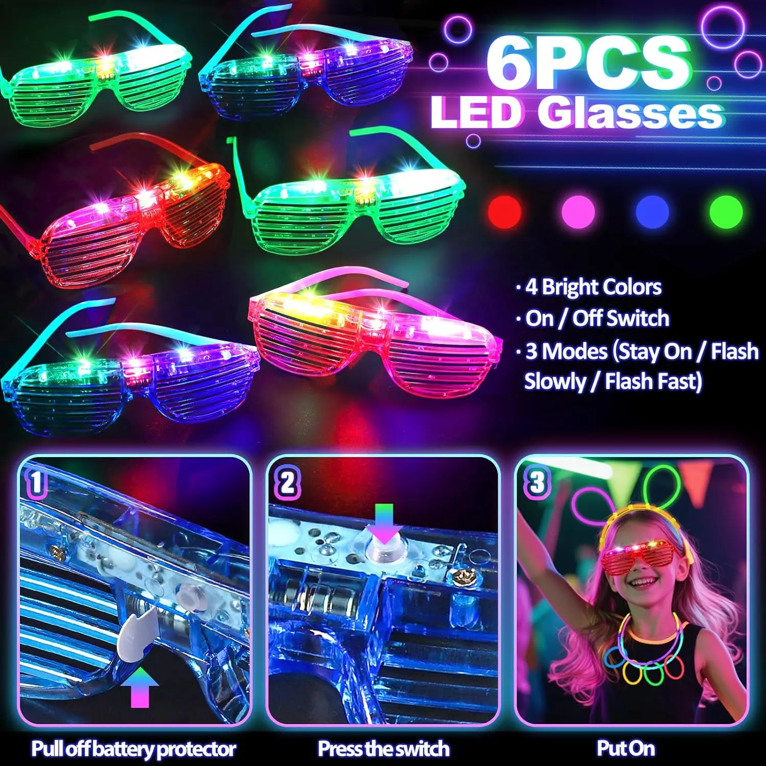 128PCS Light Up Glasses LED Ha - đánh giá và giá Glow In The Dark Party Glasses